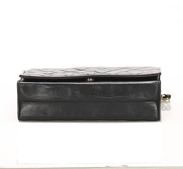 シャネル ブラック ラムスキン 肩掛け チェーン ショルダーバッグ レディース CHANEL 中古