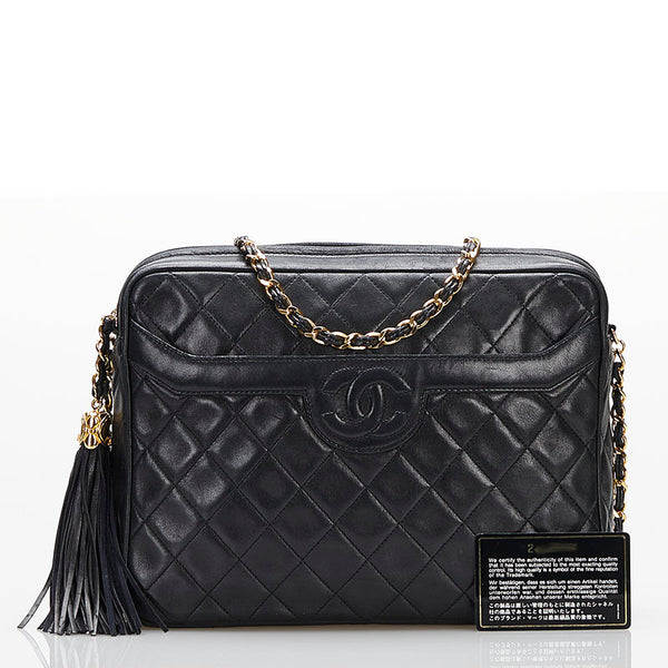 シャネル マトラッセ  ココマーク タッセル 斜め掛け チェーン ショルダーバッグ ブラック ラムスキン レディース CHANEL 【中古】