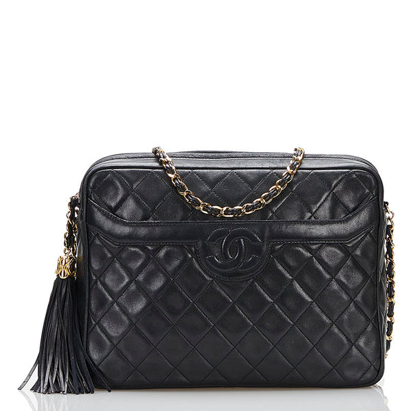 シャネル マトラッセ  ココマーク タッセル 斜め掛け チェーン ショルダーバッグ ブラック ラムスキン レディース CHANEL 【中古】