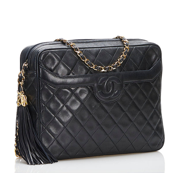 シャネル マトラッセ  ココマーク タッセル 斜め掛け チェーン ショルダーバッグ ブラック ラムスキン レディース CHANEL 【中古】