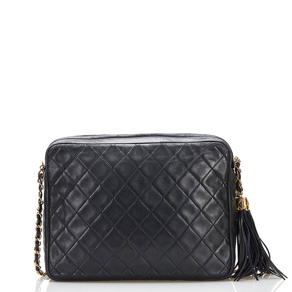 シャネル マトラッセ  ココマーク タッセル 斜め掛け チェーン ショルダーバッグ ブラック ラムスキン レディース CHANEL 【中古】