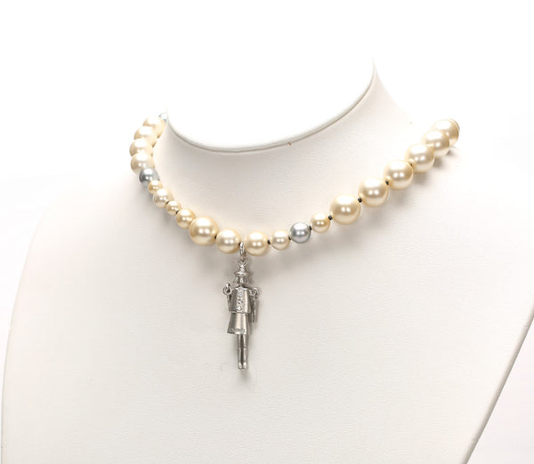 シャネル ホワイト ブルー パール メタル パール ネックレス レディース CHANEL 中古