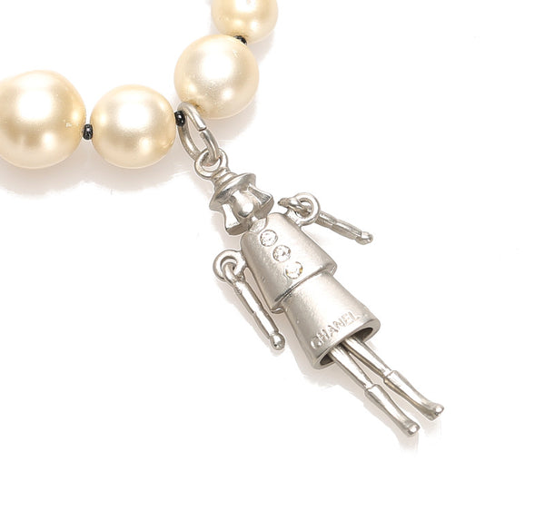 シャネル ホワイト ブルー パール メタル パール ネックレス レディース CHANEL 中古