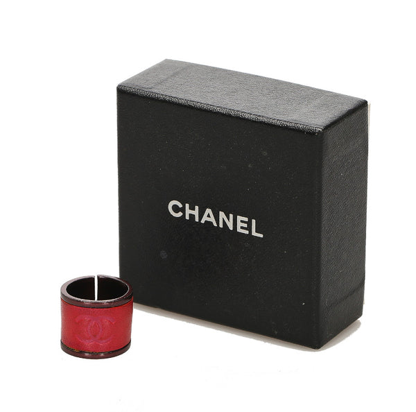 シャネル ピンク レザー メッキ ココマーク リング 指輪 レディース CHANEL 12号 中古
