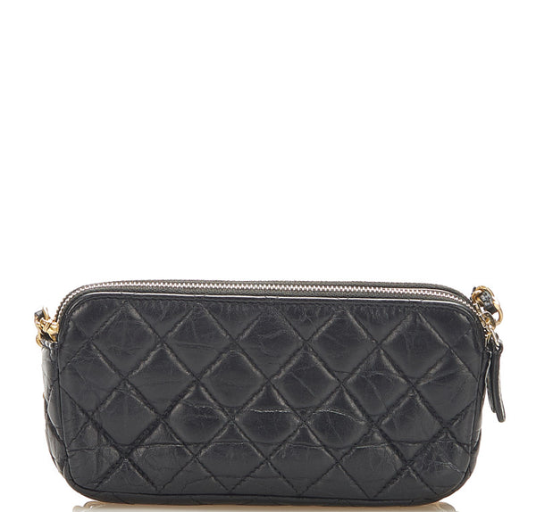 シャネル マトラッセ エンプロイダリー ブラック ラムスキン ウォレットチェーン レディース CHANEL 中古