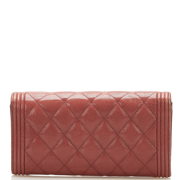 シャネル ボーイシャネル レッドブラウン キャビアスキン 長財布 レディース CHANEL 中古