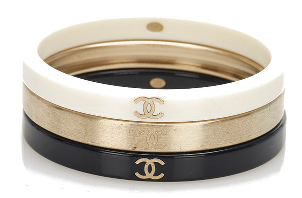 シャネル ブラック ホワイト プラスチック メッキ ブレスレット レディース CHANEL 中古