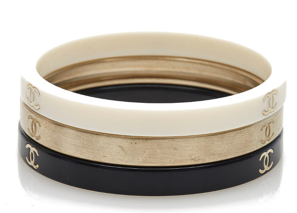 シャネル ブラック ホワイト プラスチック メッキ ブレスレット レディース CHANEL 中古