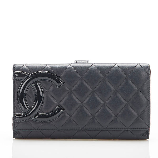 シャネル マトラッセ カンボンライン ブラック レザー 長財布 レディース CHANEL 中古