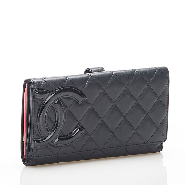 シャネル マトラッセ カンボンライン ブラック レザー 長財布 レディース CHANEL 中古