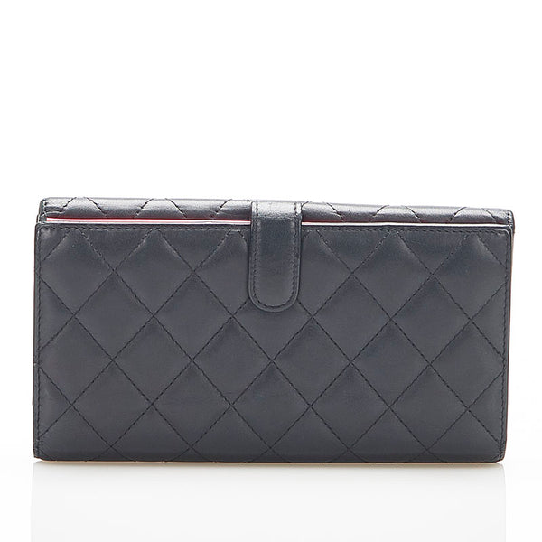 シャネル マトラッセ カンボンライン ブラック レザー 長財布 レディース CHANEL 中古