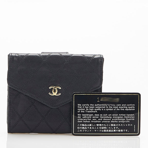 シャネル ビコローレ ココマーク ブラック レザー 二つ折り財布 レディース CHANEL 中古