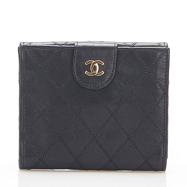 シャネル ビコローレ ココマーク ブラック レザー 二つ折り財布 レディース CHANEL 中古