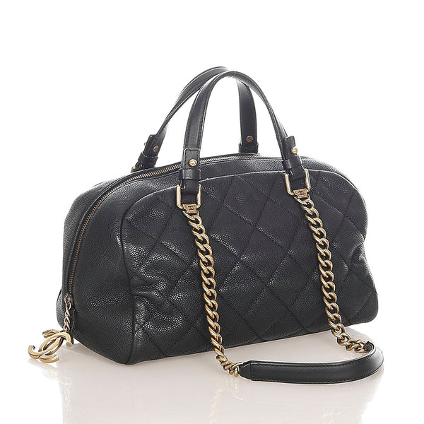 シャネル ブラック キャビアスキン ハンドバッグ ショルダーバッグ チェーン 2WAY レディース CHANEL 【中古】