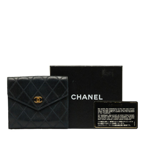 シャネル ビコローレ ダブルホック ココマーク 二つ折り財布 ブラック ラムスキン レディース CHANEL 【中古】
