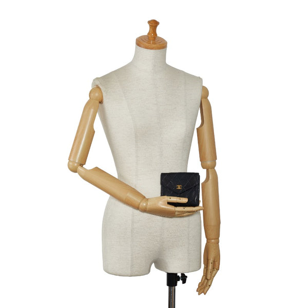 シャネル ビコローレ ダブルホック ココマーク 二つ折り財布 ブラック ラムスキン レディース CHANEL 【中古】