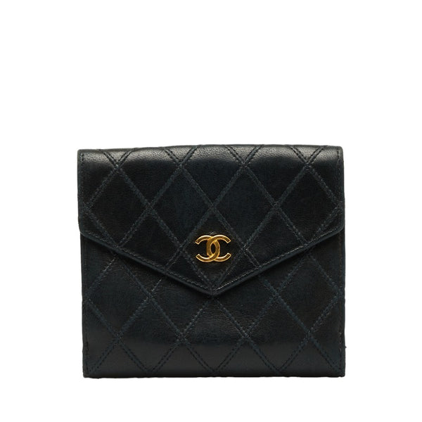 シャネル ビコローレ ダブルホック ココマーク 二つ折り財布 ブラック ラムスキン レディース CHANEL 【中古】