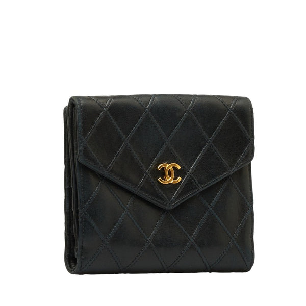 シャネル ビコローレ ダブルホック ココマーク 二つ折り財布 ブラック ラムスキン レディース CHANEL 【中古】