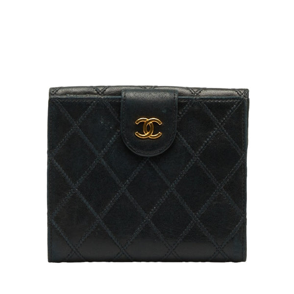 シャネル ビコローレ ダブルホック ココマーク 二つ折り財布 ブラック ラムスキン レディース CHANEL 【中古】