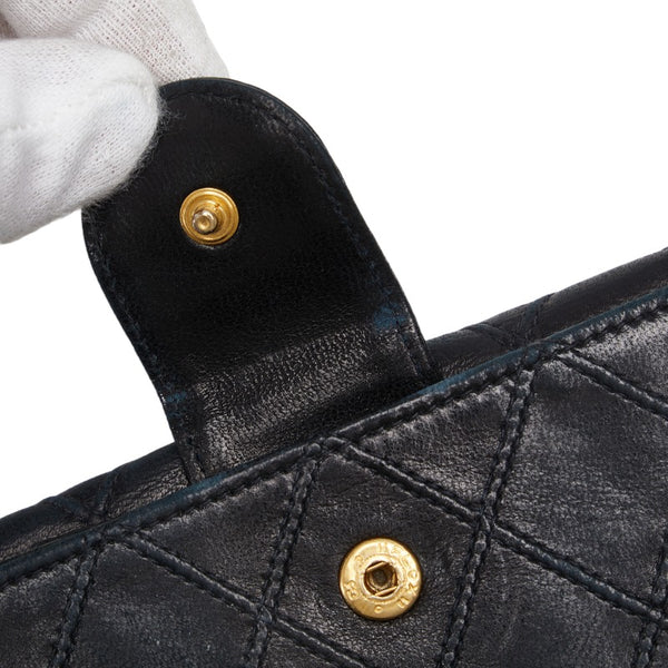 シャネル ビコローレ ダブルホック ココマーク 二つ折り財布 ブラック ラムスキン レディース CHANEL 【中古】