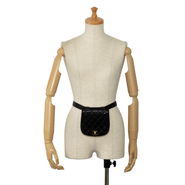 シャネル マトラッセ ココマーク ゴールド金具 ボディバッグ ウエストバッグ ブラック ラムスキン レディース CHANEL 【中古】