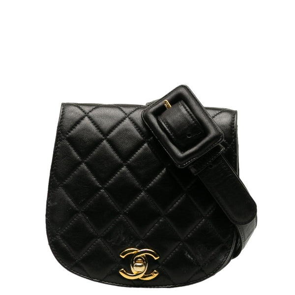 シャネル マトラッセ ココマーク ゴールド金具 ボディバッグ ウエストバッグ ブラック ラムスキン レディース CHANEL 【中古】