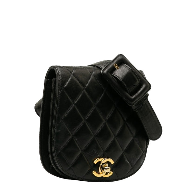 シャネル マトラッセ ココマーク ゴールド金具 ボディバッグ ウエストバッグ ブラック ラムスキン レディース CHANEL 【中古】