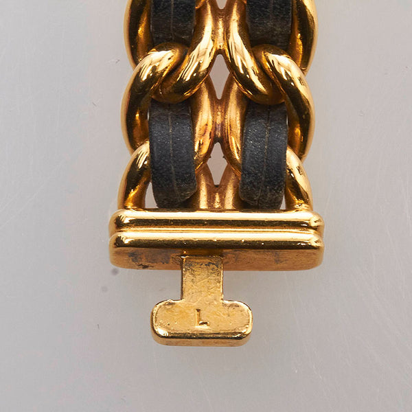 シャネル プルミエールL 腕時計 クオーツ ブラック文字盤 メッキ レザー レディース CHANEL 【中古】