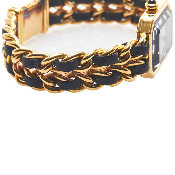 シャネル プルミエールL 腕時計 クオーツ ブラック文字盤 メッキ レザー レディース CHANEL 【中古】