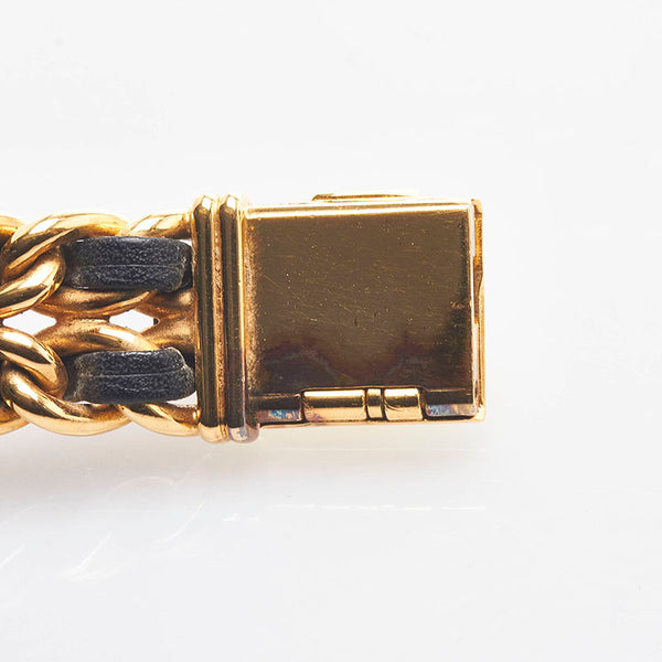 シャネル プルミエールL 腕時計 クオーツ ブラック文字盤 メッキ レザー レディース CHANEL 【中古】