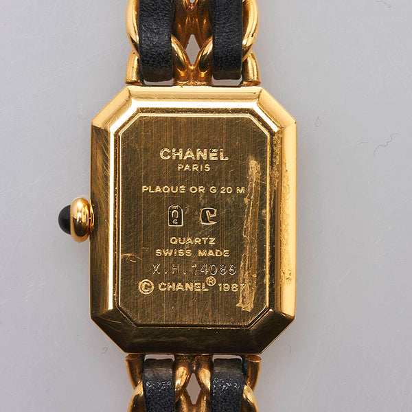 シャネル プルミエールL 腕時計 クオーツ ブラック文字盤 メッキ レザー レディース CHANEL 【中古】