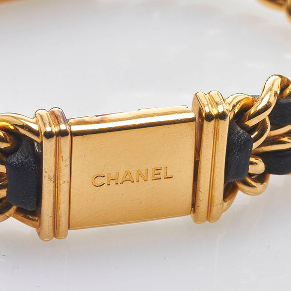 シャネル プルミエールL 腕時計 クオーツ ブラック文字盤 メッキ レザー レディース CHANEL 【中古】