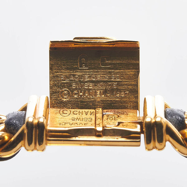 シャネル プルミエールL 腕時計 クオーツ ブラック文字盤 メッキ レザー レディース CHANEL 【中古】