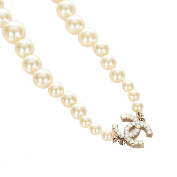 シャネル ホワイト フェイクパール ネックレス レディース CHANEL 【中古】