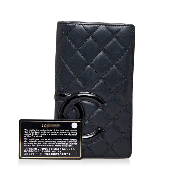 シャネル マトラッセ カンボンライン 長財布 ブラック カーフ エナメル レディース CHANEL 【中古】