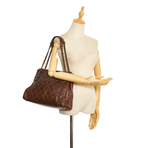 シャネル マトラッセ  ココチャーム チェーン ショルダーバッグ トートバッグ ブラウン キャビアスキン レディース CHANEL 【中古】