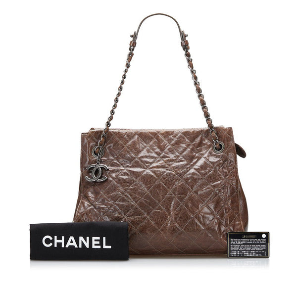シャネル マトラッセ  ココチャーム チェーン ショルダーバッグ トートバッグ ブラウン キャビアスキン レディース CHANEL 【中古】