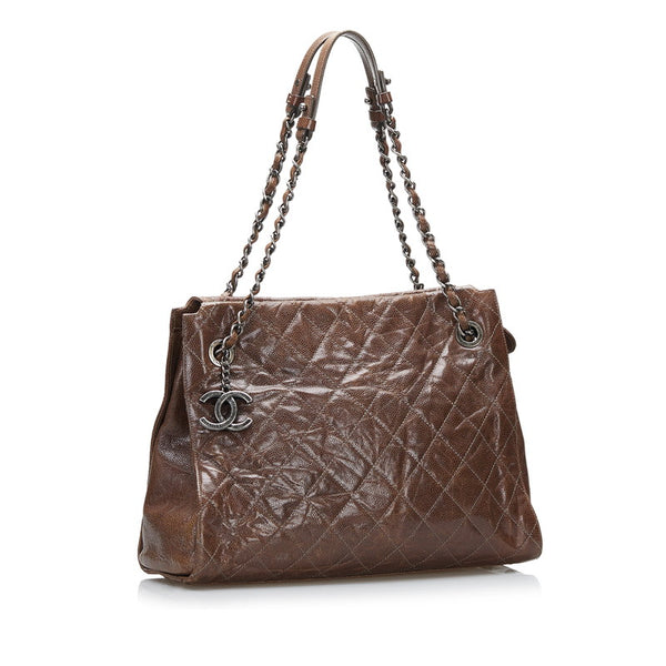 シャネル マトラッセ  ココチャーム チェーン ショルダーバッグ トートバッグ ブラウン キャビアスキン レディース CHANEL 【中古】