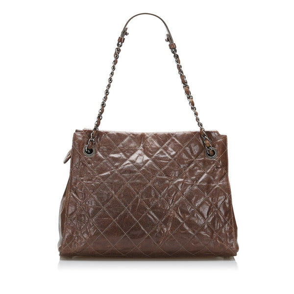 シャネル マトラッセ  ココチャーム チェーン ショルダーバッグ トートバッグ ブラウン キャビアスキン レディース CHANEL 【中古】