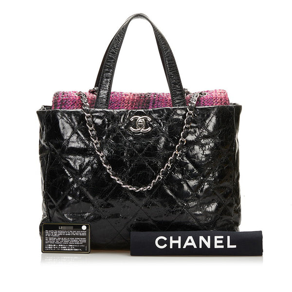 シャネル ポートベロー チェーン ショルダーバッグ トートバッグ 2WAY ブラック レザー ツイード レディース CHANEL 【中古】