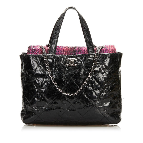 シャネル ポートベロー チェーン ショルダーバッグ トートバッグ 2WAY ブラック レザー ツイード レディース CHANEL 【中古】