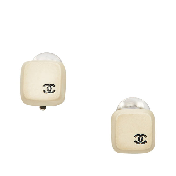 シャネル ホワイト シルバー プラスチック メタル スクエア ココマーク イヤリング レディース CHANEL 【中古】