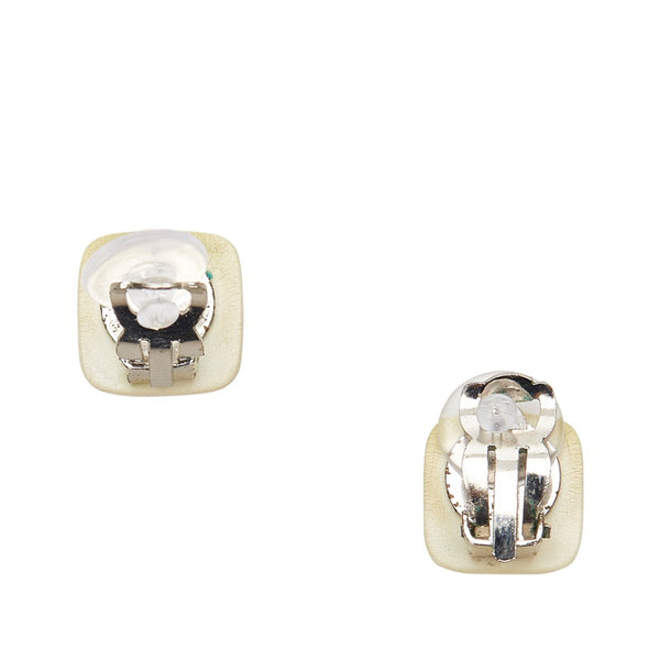 シャネル ホワイト シルバー プラスチック メタル スクエア ココマーク イヤリング レディース CHANEL 【中古】