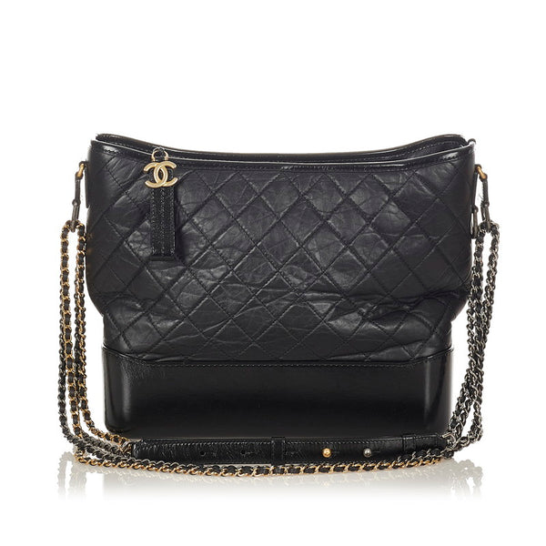 シャネル マトラッセ ガブリエル ホーボー  ブラック レザー チェーン トートバッグ レディース CHANEL 【中古】