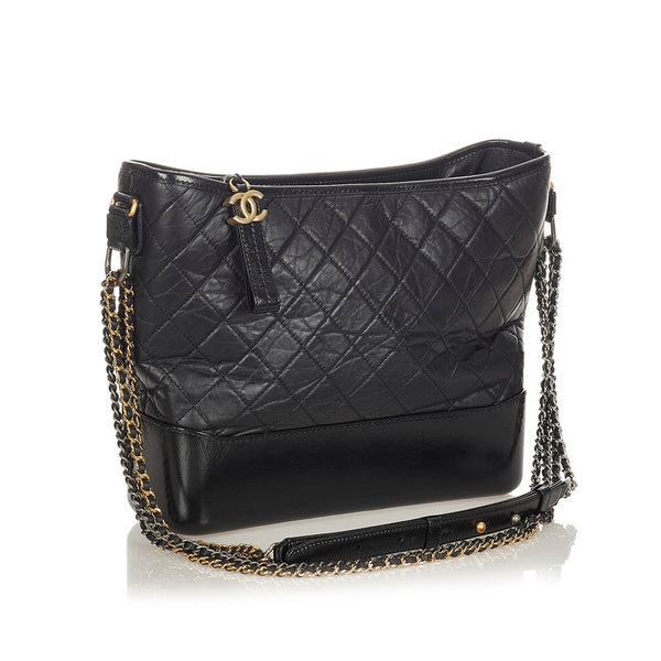 シャネル マトラッセ ガブリエル ホーボー  ブラック レザー チェーン トートバッグ レディース CHANEL 【中古】