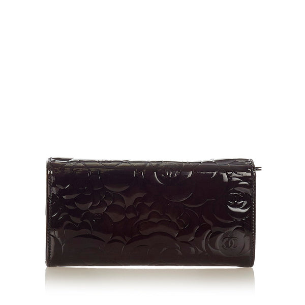 シャネル ブラック パテントレザー 長財布 レディース CHANEL 【中古】