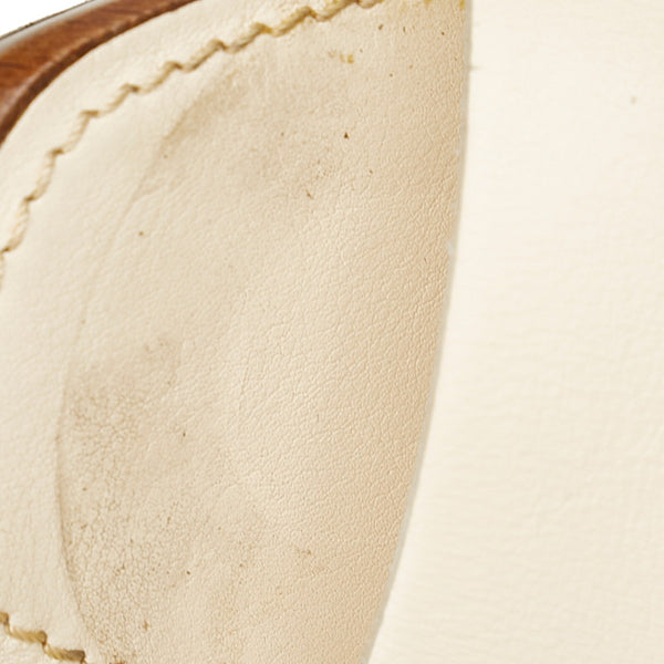 シャネル ホワイト レザー ウッド サンダル レディース CHANEL 【中古】