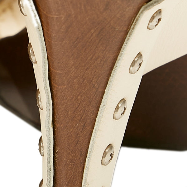 シャネル ホワイト レザー ウッド サンダル レディース CHANEL 【中古】