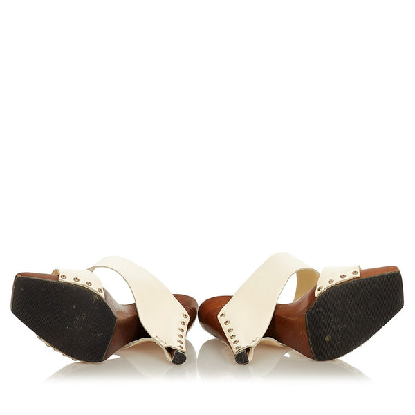 シャネル ホワイト レザー ウッド サンダル レディース CHANEL 【中古】