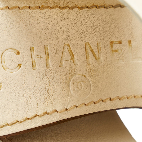シャネル ホワイト レザー ウッド サンダル レディース CHANEL 【中古】